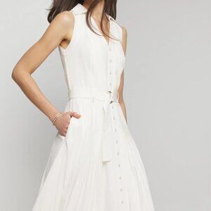 nwt WHITE HOUSE BLACK MARKET pleated utility belted dress collared